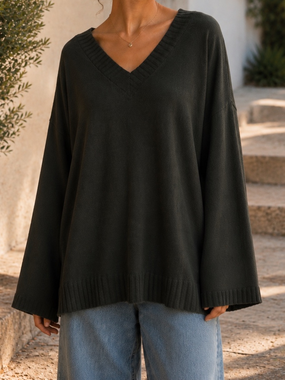 Green Wide Sleeve Sweater